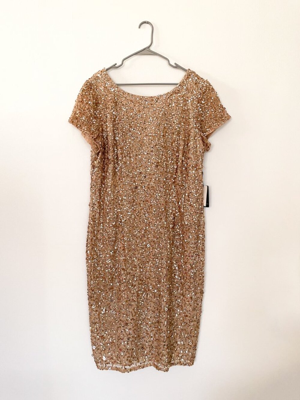 Adrianna Papell Champagne Gold Short Sequin Cap Sleeve Dress size 22W NWT